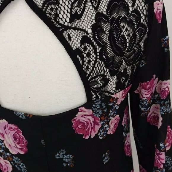 NWT Speechless Womens Black Floral Scoop Neck Mini Dress Size S - Picture 5 of 12